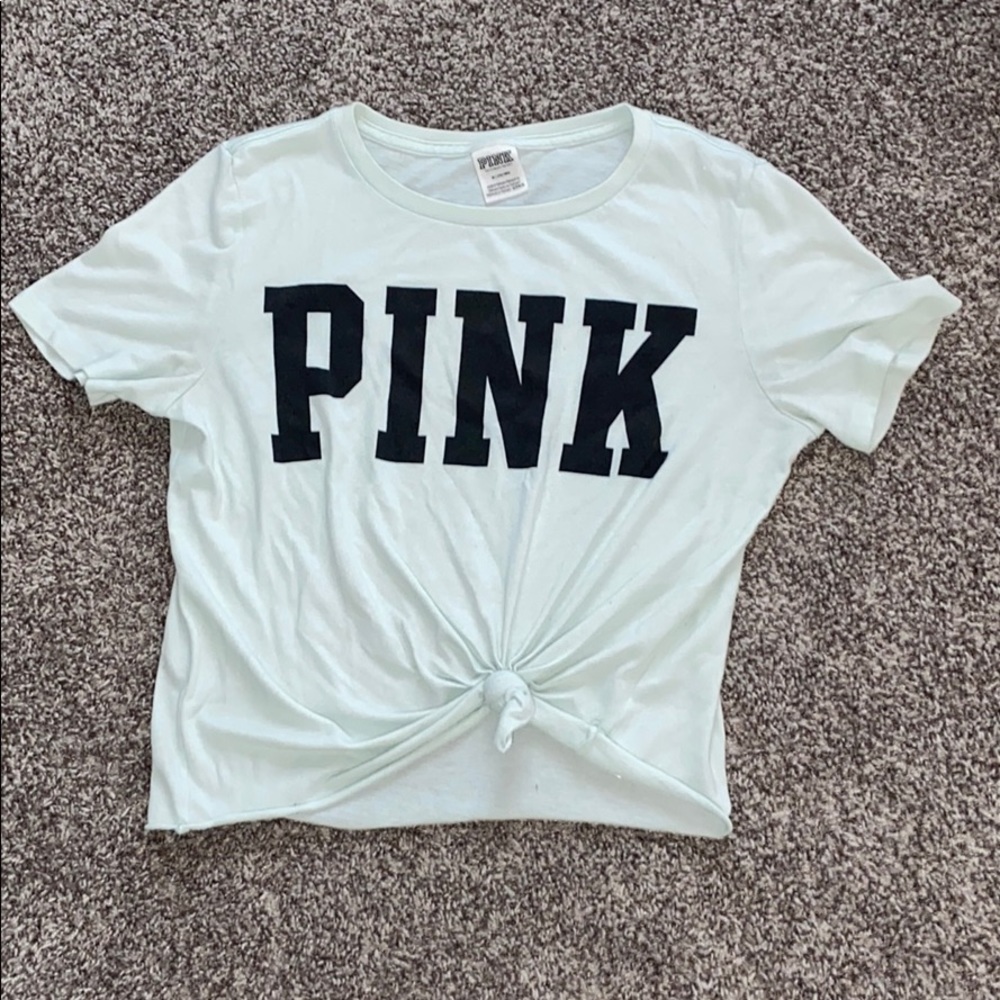 Teal front tie crop top